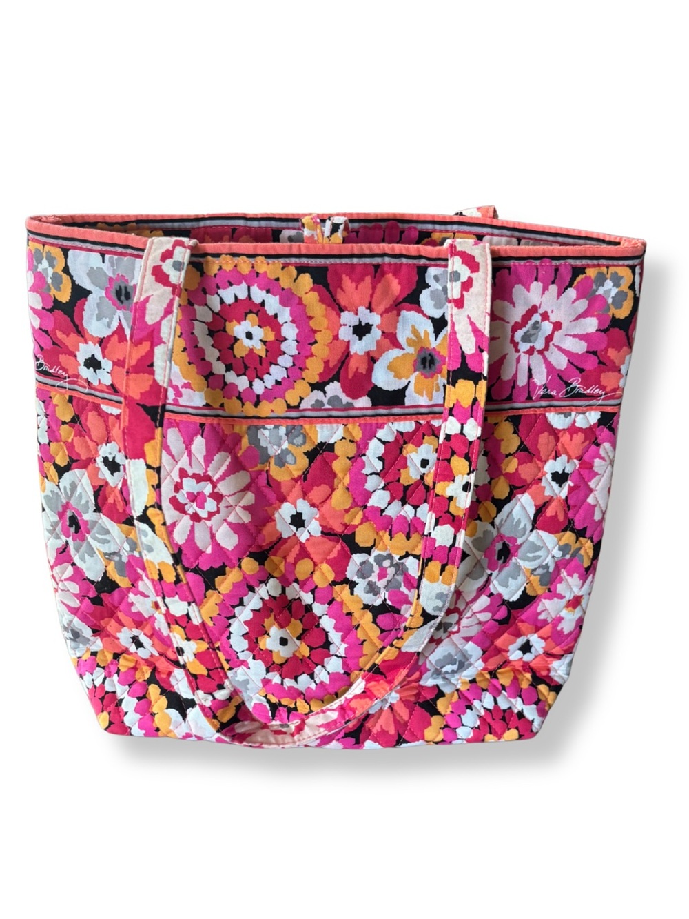 NWT Vera Bradley Pixie Blooms Quilted Tote Bag Floral Pink Shoulder Purse - Picture 2 of 5